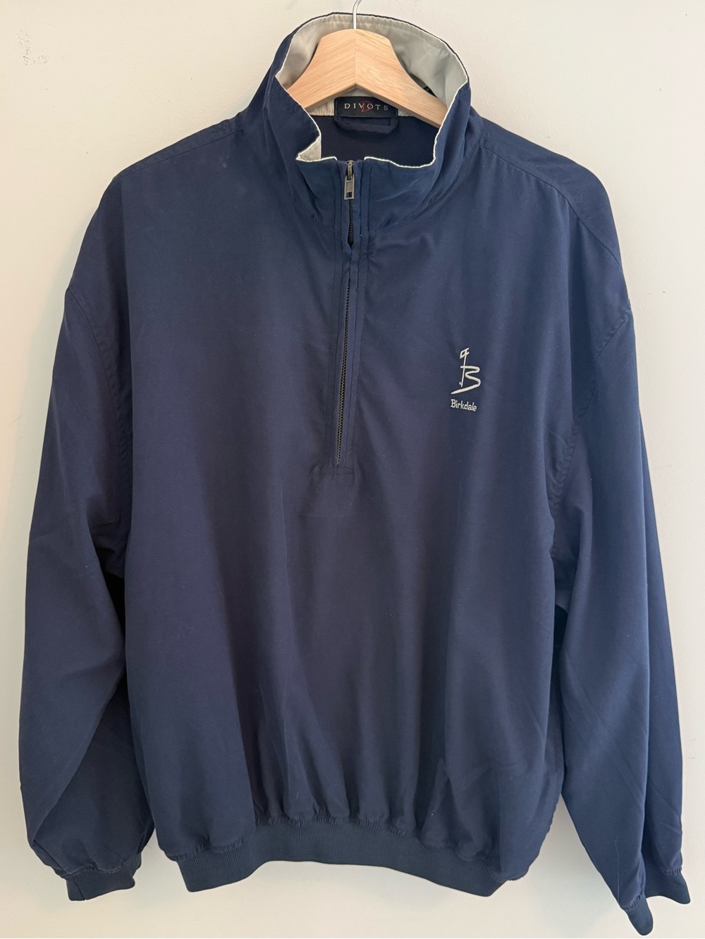 Divots Men's Navy Windbreaker Pullover Jacket, Birkdale Golf Club
